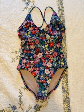 Tea Collection Ladies Small Floral Navy Multicolor One-Piece Swimsuit